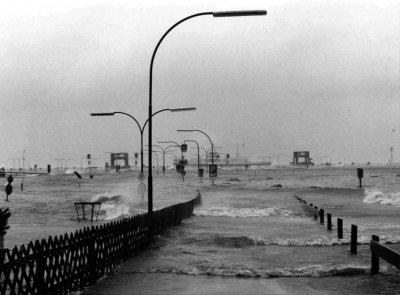heavy storm tides in the port of Wyk on Föhr
